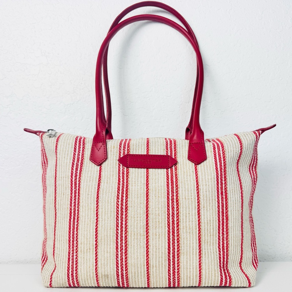 Red & Cream Striped Satchel Tote - Unbranded